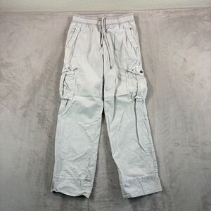 James Perse Seersucker Cargo Pants in Grey Women XS 0 Elastic Waist Tie Casual